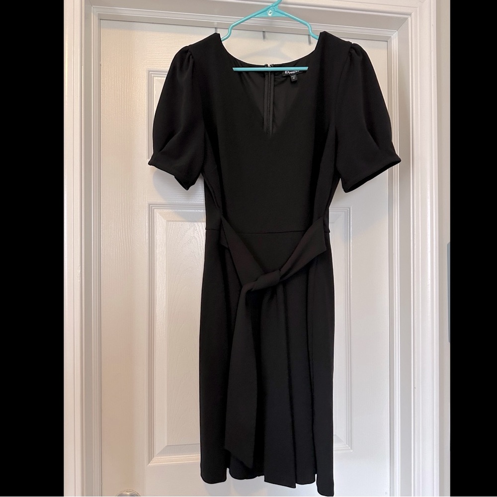 Express tie waist puff sleeve v neck dress